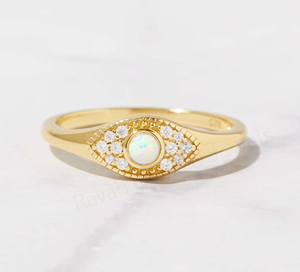 Natural Ethiopian <b>Opal</b> 3mm Round Shape 925 Silver <b>Gold</b> Plated CZ Pave Diamond Gemstone <b>Ring</b> Unisex Women's Engagement Wedding - Product Image 1
