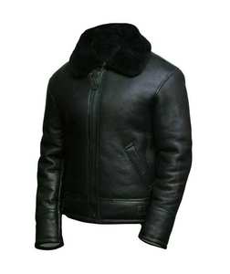 Custom Men Black Leather Jacket <b>Fur</b> Collar Winter Shearling Style Premium Quality Wholesale - Product Image 2