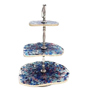 ฐานวางเค้กเรซิ่นคุณภาพสูง งานแฮนด์เมด ลายหินอ่อนและลายวนสีฟ้า สำหรับร้านเบเกอรี่ งานแต่งงาน และงานเลี้ยงที่บ้าน - Product Image 4