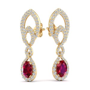 REYES Exquises Boucles d'Oreilles Pendantes en Or Massif 14K avec Diamants et Rubis Taille Ovale 2,3 Carats, Bijoux Fins pour Mariage et Soirée - Product Image 6