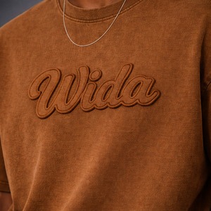 T-shirt vintage brodé tendance en gros, personnalisé avec logo de marque, pour homme, à manches courtes, en coton épais délavé à l'acide - Product Image 4