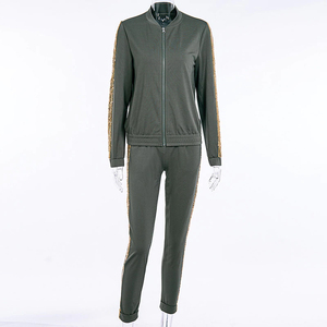 Conjunto Deportivo Casual de 2 Piezas para Mujer, Chaqueta Bomber con Cierre y Lentejuelas a Rayas, Pantalones Jogger, Ropa Deportiva OEM - Product Image 5