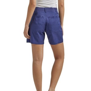 Shorts cargo taille haute pour femme en toile de coton bleu uni, coupe décontractée avec poches, fermeture boutonnée, style classique, ODM - Product Image 2