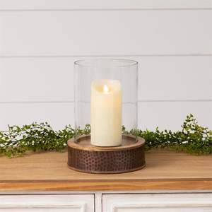 Porte-bougie en verre avec base en métal martelé, style rustique et luxueux, décoration de table pour la maison - Product Image 1