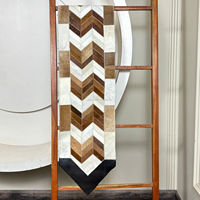 Chemin de table en cuir véritable de vache de luxe, patchwork en chevron, fait à la main, cuir à poils, décoration pour tables à manger, tables basses, décoration intérieure