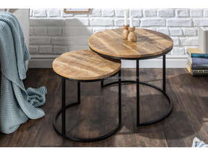 <b>Round</b> Wooden <b>Nesting</b> Coffee <b>Table</b> Set Modern Industrial <b>Round</b> Coffee <b>Tables</b> Set of 2 Wooden Top Metal Frame <b>Nesting</b> <b>Tables</b> 2026 - Product Image 2