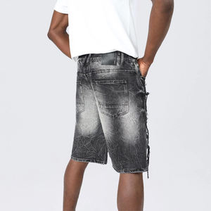 Shorts cargo en toile et denim tricoté surdimensionnés, coupe ample, avec logo personnalisé, de haute qualité, fabriqués en usine pour hommes. - Product Image 6