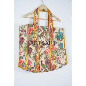 Quilted Cotton Carry Handbags Indian Hand Block Printed Cotton Quilted Sustainable Tote Bag - Product Image 4