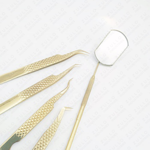Premium Gold Plated Stainless Steel Eyelash Tweezers Set with Lash Mirror, Professional <b>Tools</b> for Extensions and Salons - Product Image 5