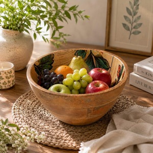 Handmade Eco-Friendly Wooden Bowl with <b>Elephant</b> Floral Design Color Enamel Modern Dishwasher Safe for Food Serving <b>Gifting</b> - Product Image 3