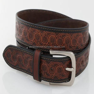 เข็มขัดหนังแฟชั่นสไตล์ตะวันตกสำหรับผู้ชายสลักด้วยมือและเครื่องประดับดีไซน์ตามสั่ง - Product Image 4