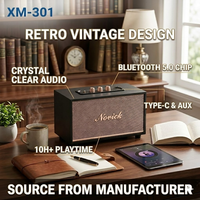 Altavoz XM-301 con Acabado de Madera Retro, Subwoofer de 10W con Bajos Potentes, Reproductor de Audio Vintage de Escritorio con Control de Perilla Metálica, Música para el Hogar