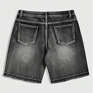 Shorts en jean pour hommes style urbain avec strass, coupe ample, en coton respirant, décontractés pour l'été, tailles personnalisées - Product Image 4