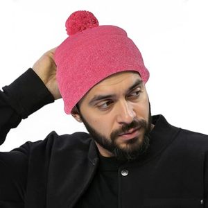 Gorro de punto rosa con pompón para mujer, gorro cálido de invierno de color sólido, gorro acrílico hecho a mano, estilo informal, talla adulta - Product Image 3