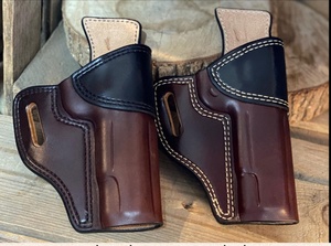Funda Táctica Personalizada de Cuero para Pistola, Estilo OWB, Color Marrón, Detalles Negros, Resistente y Duradera, Accesorio de Caza 8x, Ajuste Universal - Product Image 1