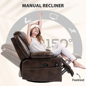Oversized Brown Swivel Recliner Armchair with Heat <b>Footrest</b> Remote Side Pockets Featuring a Comfortable Massage Feature - Product Image 4