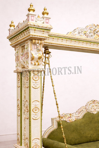 Columpio Jhula de Madera Blanca de Aspecto Premium para el Hogar, Venta al por Mayor, Estilo Grand Sankhera, Jhoola Interior con Intrincados Tallados en los Pilares, EE. UU. - Product Image 3