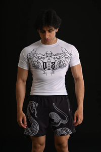 Ensemble de vêtements de yoga pour homme, t-shirt sans manches à col rond blanc en jersey compressif, short imprimé à carreaux sur le devant, 100% coton, séchage rapide, coupe ajustée - Product Image 6
