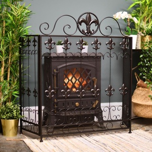Protector de Chimenea Metálico Fleur De Lis, de Tres Paneles Plegables, Malla Antichispas, Resistente al Calor, Diseño Clásico - Product Image 1