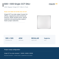 Panneau LED à éclairage périphérique 40W 600x600mm, CCT unique, driver DALI-2 Eaglerise pour projets commerciaux