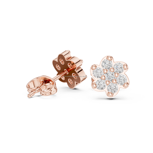 Boucles d'oreilles clous ethniques en or 14 carats avec diamants ronds taille brillant pour femme, en argent léger, bijoux pour usage quotidien - Product Image 2