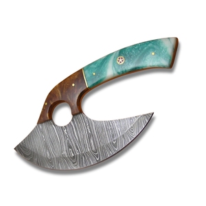 Hacha de Cocina Profesional Ulu de Acero de Damasco Hecha a Mano con Mango de Madera y Logotipo Personalizado THEWIZ CRAFTS, Garantía de 3 Años - Product Image 1