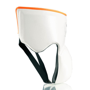 Protège-guêtres de boxe en cuir respirant et durable blanc avec ligne orange, logo personnalisé pour les compétitions, toutes tailles disponibles - Product Image 6