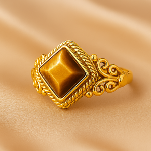 Natural Brown <b>Tiger</b> <b>Eye</b> Square Gemstone <b>Ring</b> 925 Sterling Silver Rose Gold Yellow Gold Plated Handmade Ornate Filigree Boho - Product Image 3