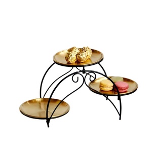 Hot Selling Three Tier Metal Dessert Stand Gold Plates Elegant Display Tray <b>Party</b> Serving Decor Item for sale - Product Image 1