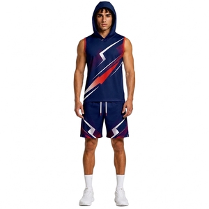 Premium Custom 7 on 7 Sleeveless Sports Jersey Set with Hood and Athletic Training Shorts - Product Image 1