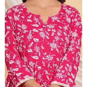 อาร์ติ แฟชั่น ชุดสูทลำลองพิมพ์ลายดอกไม้ทรงเอ คอวี แขนสามส่วน ผ้าทอ เอวยางยืด ระบายอากาศได้ดี ใส่ได้ทุกวัน - Product Image 4