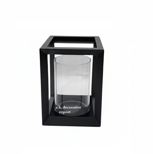 Modern Industrial Matte Black Metal <b>Lantern</b> with Cylinder Glass Hurricane Farmhouse Home Decor Tabletop <b>Candle</b> <b>Lantern</b> - Product Image 6