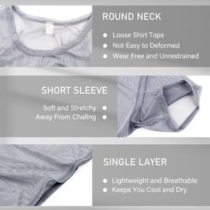 T-shirt à manches courtes gris en micro-maille transparente, mélange de spandex doux, vêtement décontracté, élastique, léger, confortable, chemises en maille pour hommes - Product Image 4