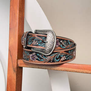 Luxury Customization Floral Design Hand Tooled Cowhide Leather <b>Belt</b> for <b>Men</b> & Women Adjustable Pin <b>Buckle</b> Genuine Leather <b>Belts</b> - Product Image 4