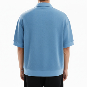 Men's Solid Color Short Sleeve <b>Polo</b> <b>Shirt</b> Knitted Regular Fit Casual Light <b>Blue</b> - Product Image 3