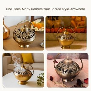 Brûleur d'encens métallique artisanal écologique avec base stable conçue pour éviter le basculement, idéal pour l'encens indien de qualité supérieure et la diffusion de parfums domestiques. - Product Image 3