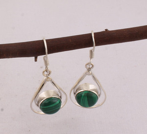 Wholesale 925 Sterling Silver Malachite <b>Earrings</b> Natural <b>Green</b> Gemstone Drop <b>Earring</b> for Women Artisan Handmade Jewelry Supplier - Product Image 5