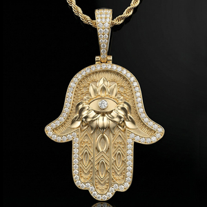 Collar con Colgante de Mano de Hamsa Chapado en Oro Sólido de 14K, Cadena Cubana Unisex con Engaste de Zirconia, Ideal para Regalo de Aniversario y Boda - Product Image 4