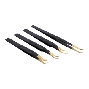 Pinzas de extensión de pestañas con logotipo personalizado individual al por mayor pinzas de agarre de pestañas de volumen sostenible negras de acero inoxidable - Product Image 2
