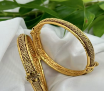 Designer Premium Quality Gold Plated Antique Matte Finish Openable Two <b>Set</b> Of Fashion Bangles for Women Wedding Party Wear - Product Image 2