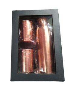 Dot Hammered Polished Natural Copper Bottle With Tumblr With Black Box Barware Kitchen Ware <b>Sustainable</b> Bottle - Product Image 2