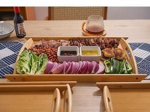 Elegant Modern Eco-friendly Designer Wooden Serving Tray Handmade Acacia Wood Butler <b>Tea</b> Coffee Ottoman <b>Set</b> of 3 - Product Image 3