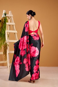 Indian Traditional Ethnic Satin Silk <b>Saree</b> in Floral Print for Casual Wear and Festive Function for Women Fancy Trendy Outfit - Product Image 4