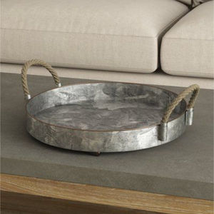Bandeja Redonda Grande Moderna de Metal Galvanizado con Asas de Cobre para Decoración del Hogar, Cocina y Fiestas - Product Image 3