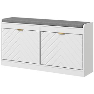 Mobile scarpiera moderna a 2 cassetti imbottita, panca stretta salvaspazio per ingresso, design in pannelli di legno per 8 paia di scarpe, ideale per appartamenti - Product Image 1