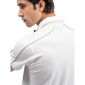 Polo Blanco Personalizado para Hombre con Ribete en Contraste, Manga Corta, Algodón Piqué, Polo de Golf, Fabricante al por Mayor - Product Image 4