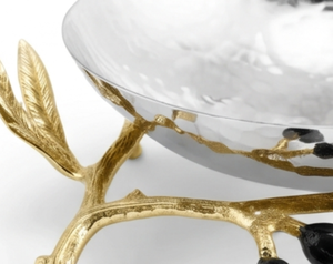 Moderno Tazón Metálico con Diseño de Rama de Olivo, Hecho a Mano, Acabado Pulido en Plata y Oro, para Servir Comida, Decoración de Comedor y Sala de Estar - Product Image 2