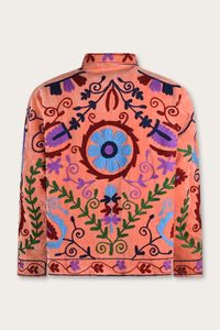 เสื้อแจ็คเก็ตผ้าซาตินกำมะหยี่ปักลายดอกไม้หลากสีสันสีชมพูแซลมอนสำหรับฤดูใบไม้ร่วง  งานปักแบบซูซานี  ผ้าฝ้ายควิลท์แบบสองด้าน - Product Image 3