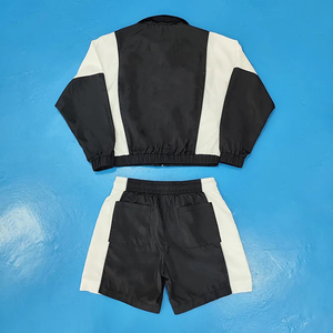 Unisex Color Blocking Tracksuit Set Full Sleeve Zipper Jacket With Side Pockets Elastic Waist <b>Shorts</b> Breathable Sporty Style - Product Image 3