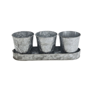 Ensemble de jardinières en métal galvanisé avec plateau |   Lot de 3 pots de fleurs rustiques en zinc pour décoration intérieure, extérieure, jardin et rebord de fenêtre - Product Image 2